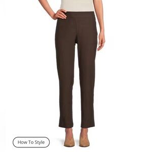 EILEEN FISHER ‎ Washable Crepe Stretch Pull On Slim Ankle Pants Large Brown